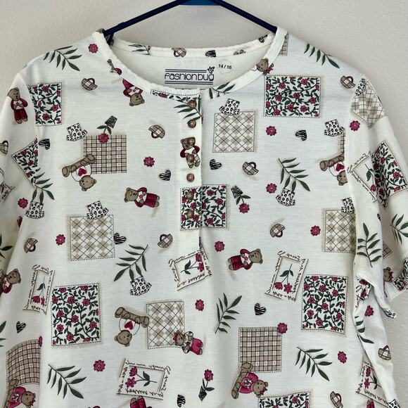 New Vintage fashion bug Henley teddy bear novelty Cottagecore 90s Y2K cute XL - Picture 2 of 10